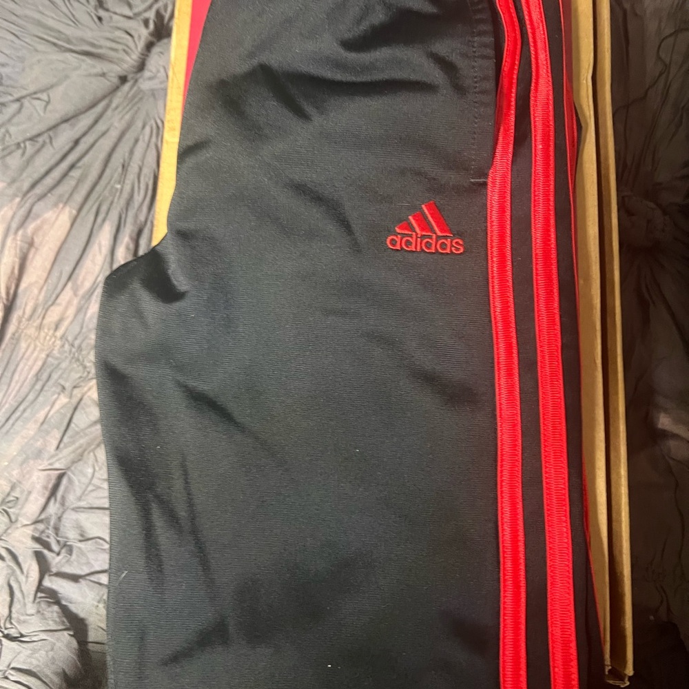 Adidas Kids Black Joggers with Red Stripes